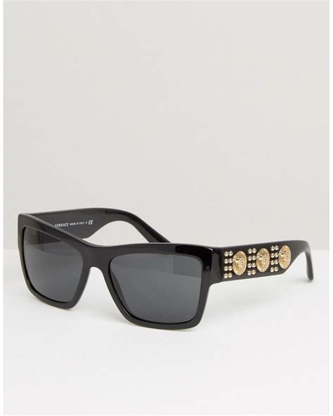 versace square sunglasses with geo side detail|More.